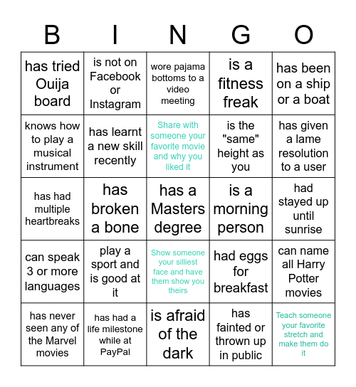 Full Board! Find someone who Bingo Card