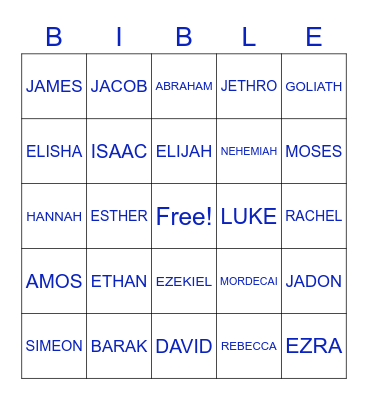 BIBLE NAME GAME Bingo Card