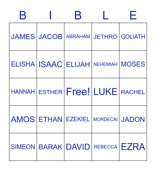 BIBLE NAME GAME Bingo Card