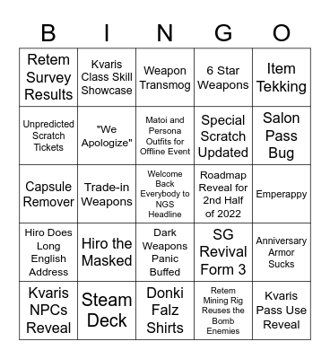 NGS Headline April 28th Bingo Card