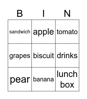 FOOD Bingo Card