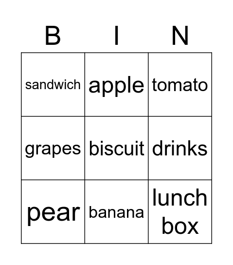 FOOD Bingo Card