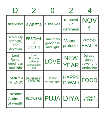 DIWALI BINGO GAME Bingo Card