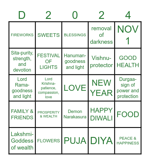 DIWALI BINGO GAME Bingo Card