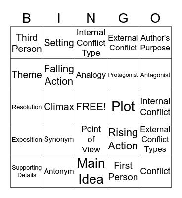 Story Elements Review Bingo Card