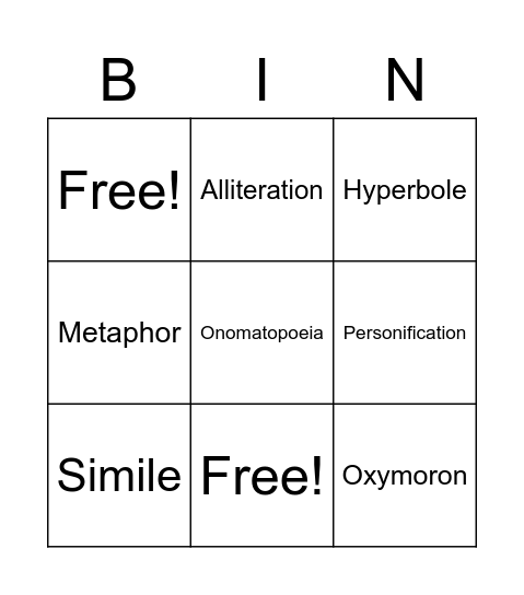 Figurative Language Bingo Card