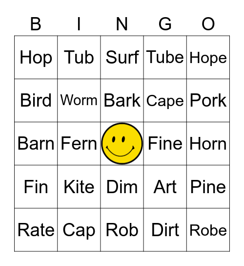 CVC, CVCE, R-Controlled Words Bingo Card