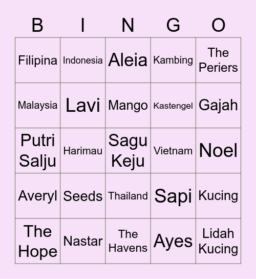Averyl Bingo Card
