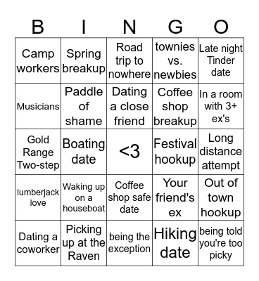 Yellowknife Dating Bingo Card