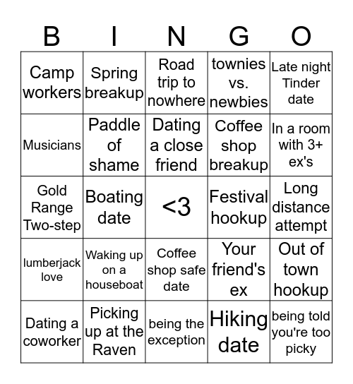 Yellowknife Dating Bingo Card