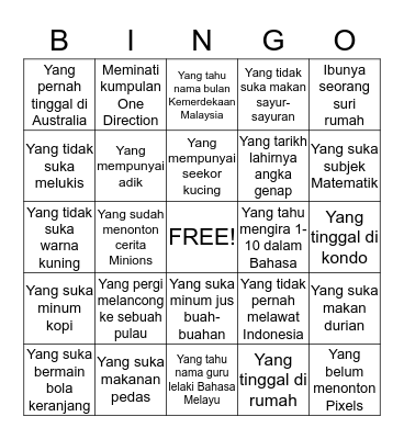 Bingo Bahasa Bingo Card