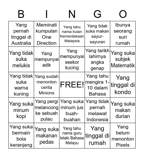 Bingo Bahasa Bingo Card