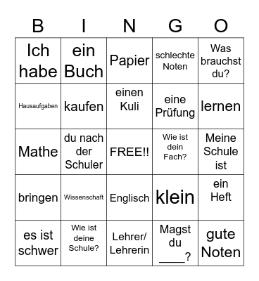 Language Lab- School German Bingo Card