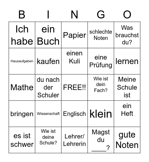 Language Lab- School German Bingo Card