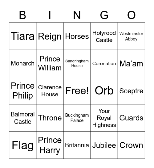 Jubilee Bingo Card