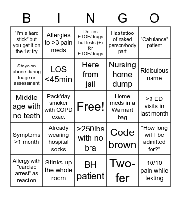 ER Bingo Card