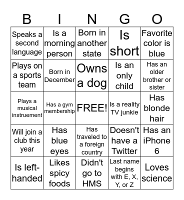 People BINGO Card