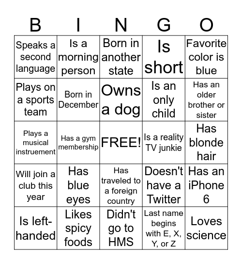 People BINGO Card