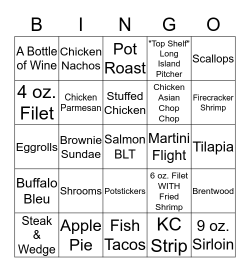 Houlihan's Bingo Card