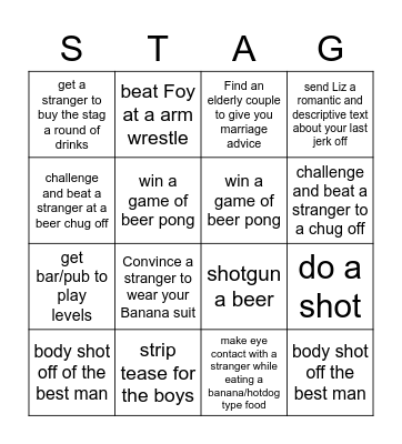 Jon's Stag Bingo Card