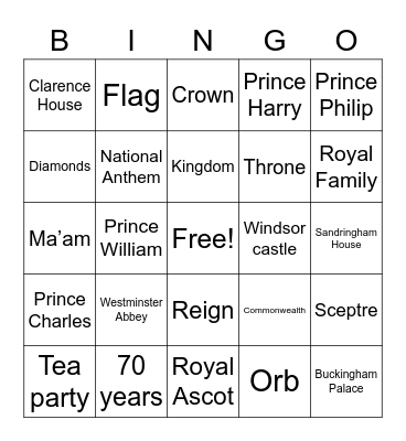 Jubilee Bingo Card