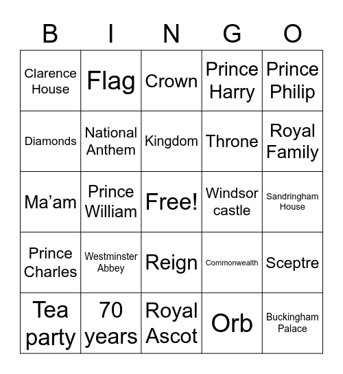 Jubilee Bingo Card