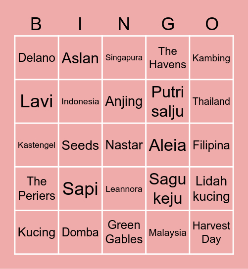 Cheya's Bingo Card