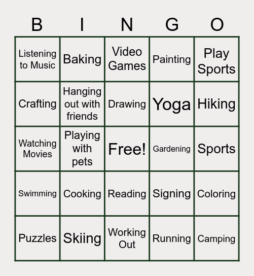 Hobbies Bingo! Bingo Card