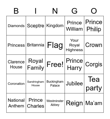 Jubilee Bingo Card