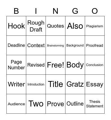 Essay Bingo Card