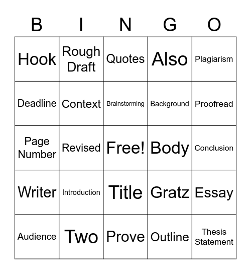 Essay Bingo Card