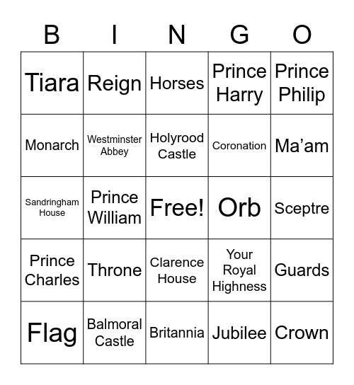 Jubilee Bingo Card