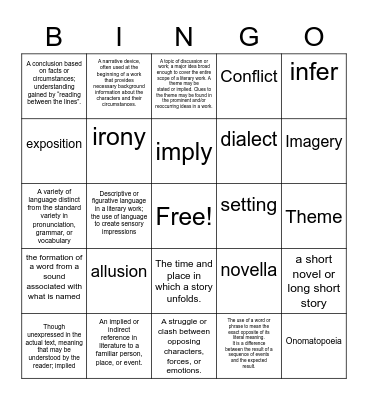 Literary Terms Cody Yeager Pd. Bingo Card