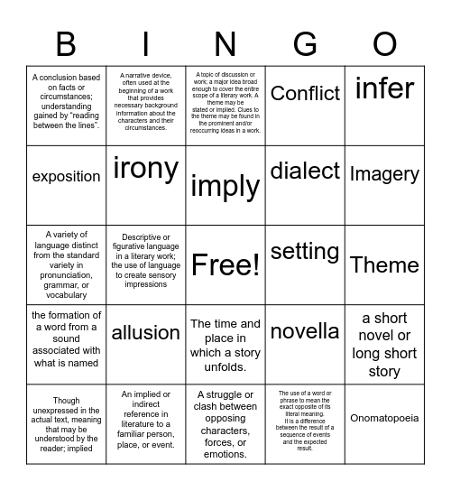 Literary Terms Cody Yeager Pd. Bingo Card