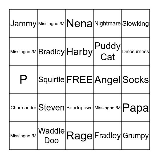 Pokemon Fight Bingo Card