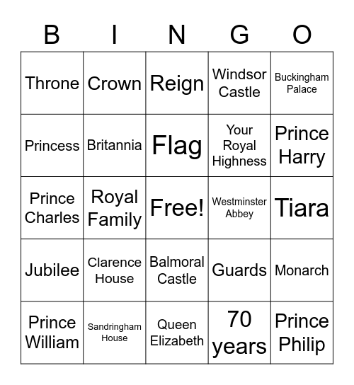 Jubilee Bingo Card