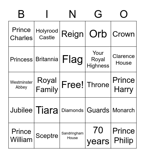 Jubilee Bingo Card