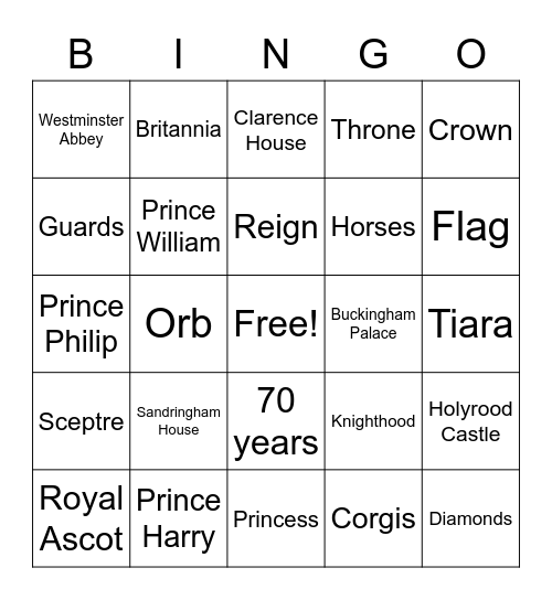 Jubilee Bingo Card