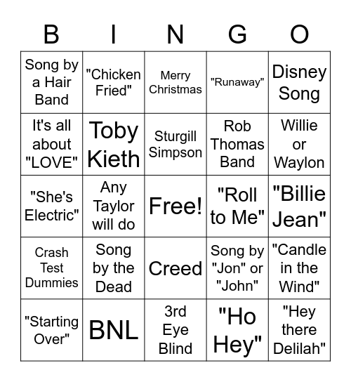Live Music Name That Tune - 5 Bingo Card