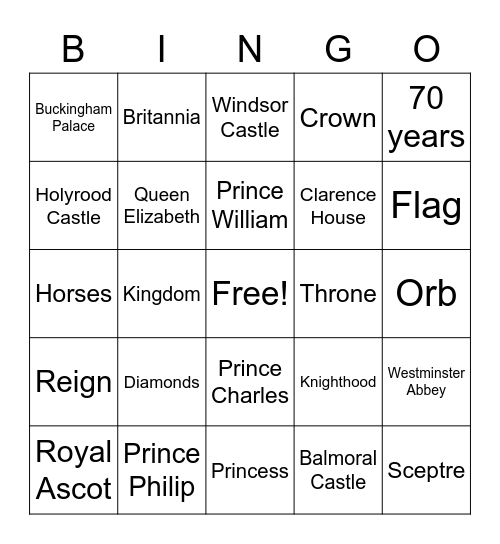 Jubilee Bingo Card