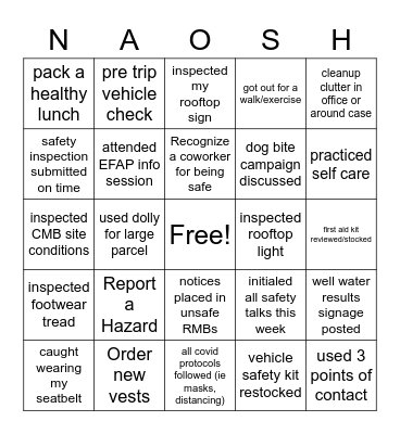 NAOSH BINGO Card