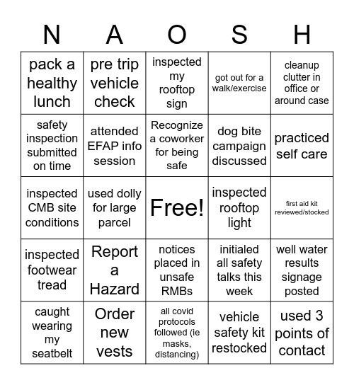 NAOSH BINGO Card