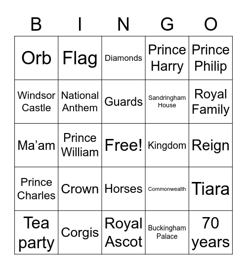 Jubilee Bingo Card