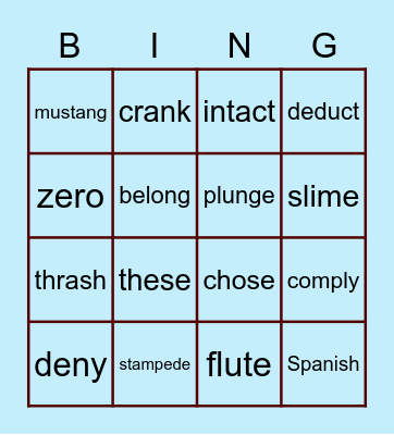 Isaac Guess the Word! Bingo Card