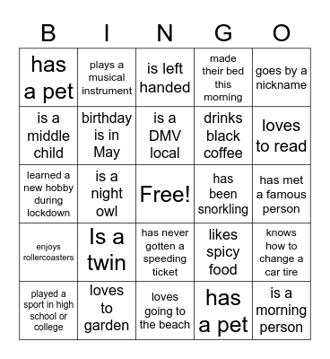 Culture Champion Bingo Card