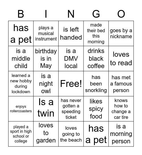 Culture Champion Bingo Card