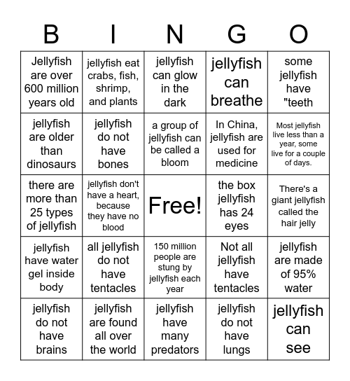 JELLYFISH Bingo Card