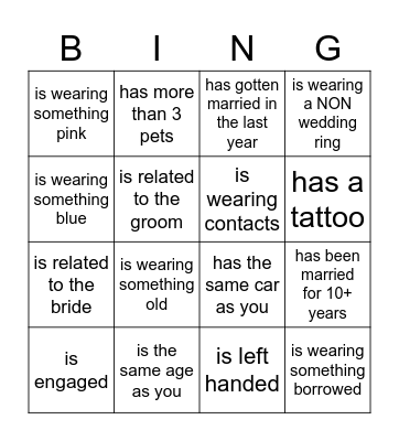 FInd the Guest Who... Bingo Card