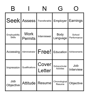 Getting a Job Bingo Card