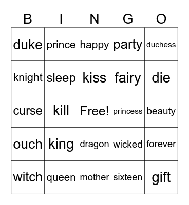 Sleeping beauty Bingo Card